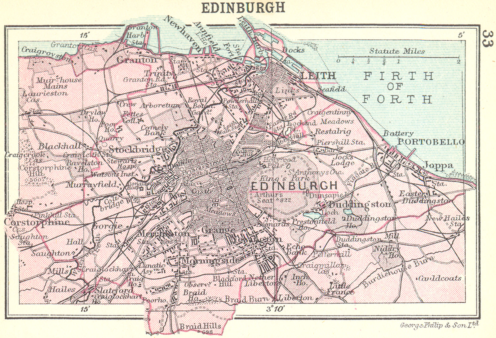 SCOTLAND. Edinburgh; Small map 1912 old antique vintage plan chart